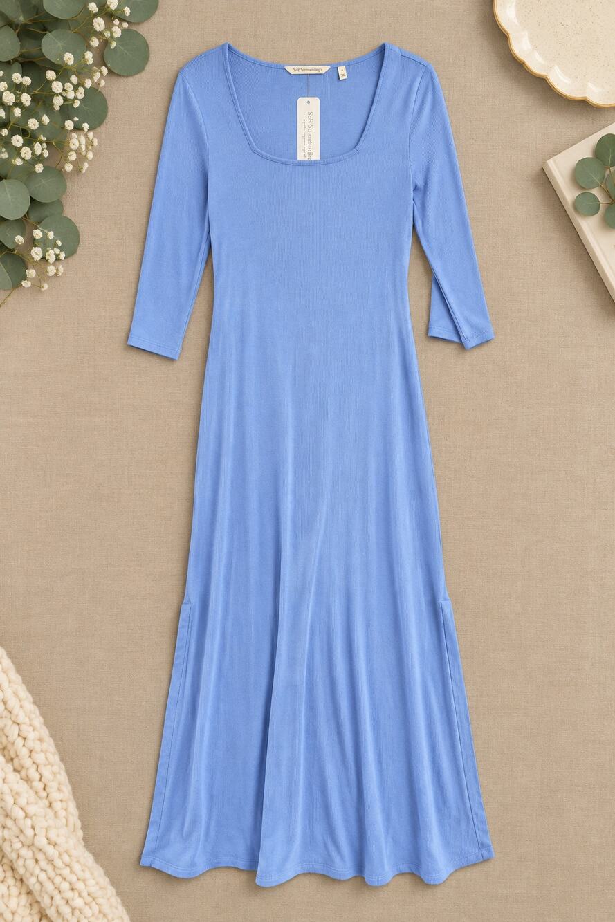 NWT Soft Surroundings Aria Persian Jewel Blue Ribbed Maxi Dress Coastal Size S